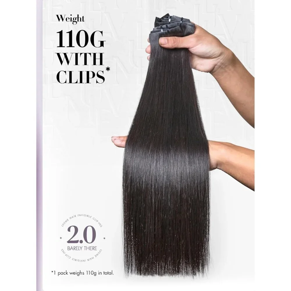 Hair Extensions Silky Straight Human Remy Clip Ins 24 Inch Natural Black